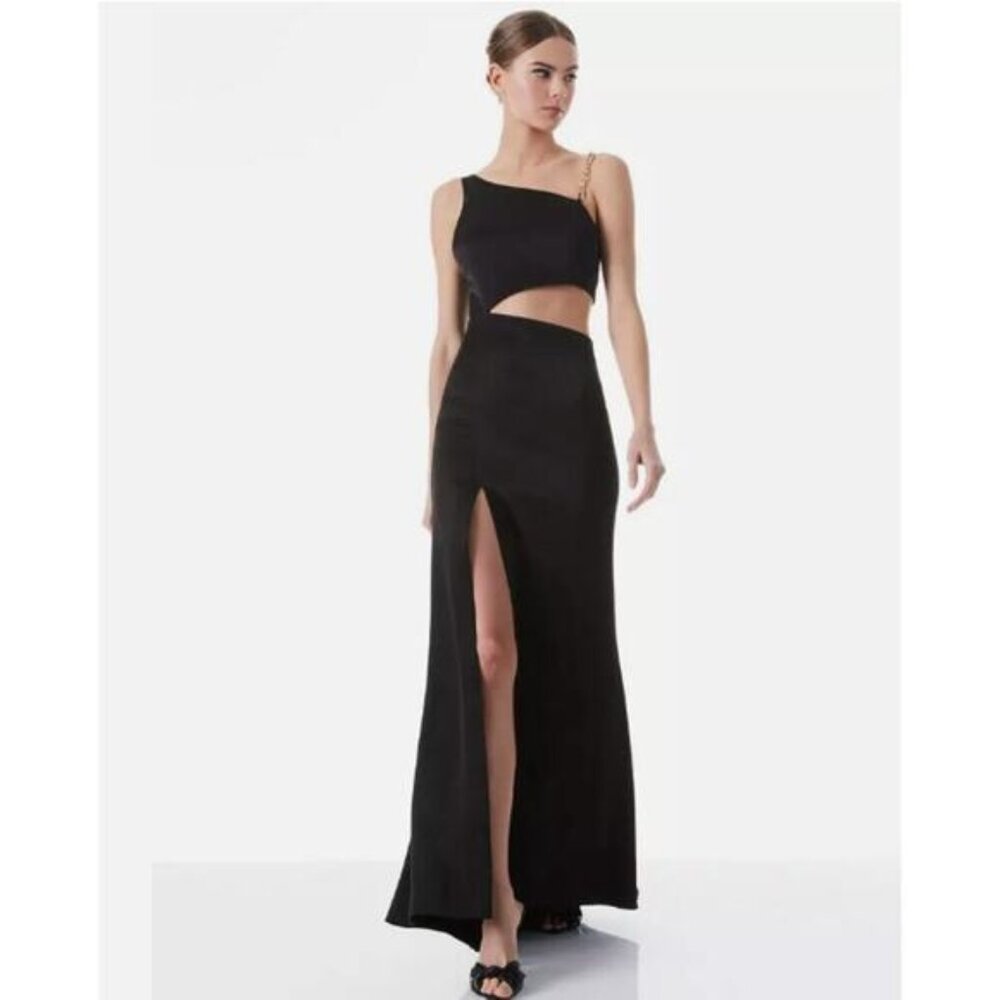 Alice + Olivia Karoline Satin One-shoulder Cut-out Chain Strap Gown Sz 2 NWT